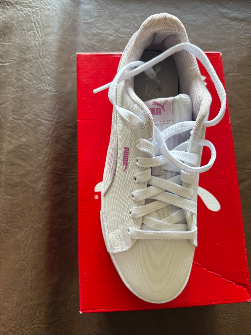 Puma Women's White Lace-Up Sneaker with Pink Logo Accent